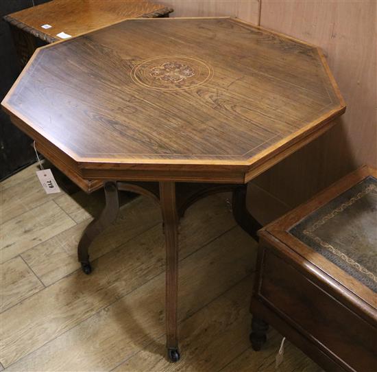 An Edwardian inlaid rosewood octagonal table W.76.5cm